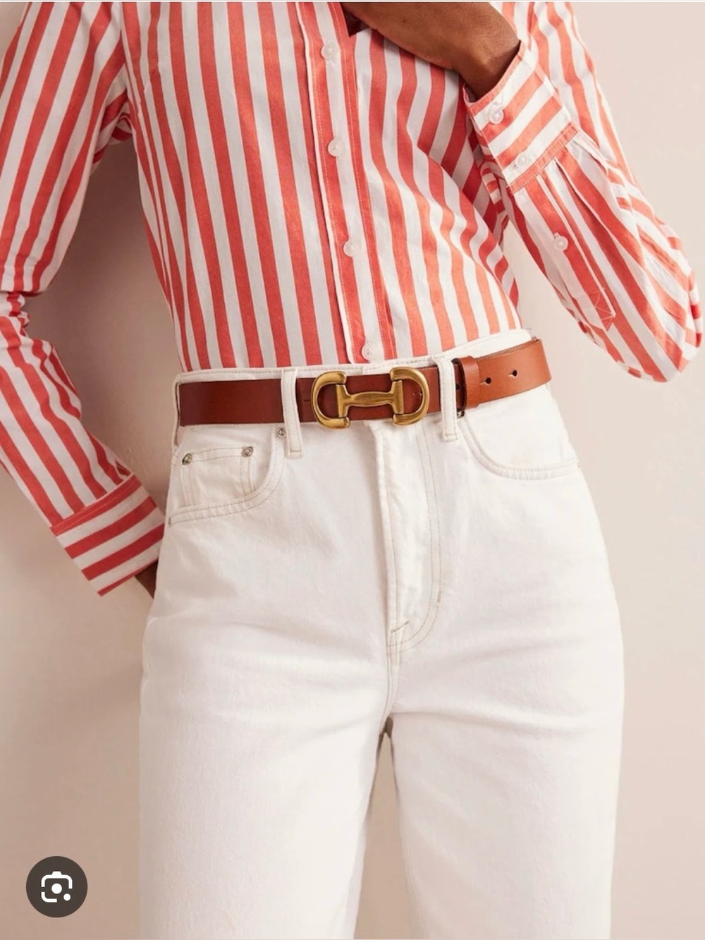 Boden Red & White Striped Button-Down Shirt - Picture 2 of 7